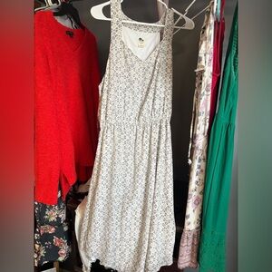 Lucky Brand White Gray Geometric 100% Silk Patterned Midi Dress large